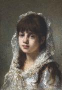 Alexei Harlamov Portrait of ayoung girl wearing a white veil oil painting picture wholesale